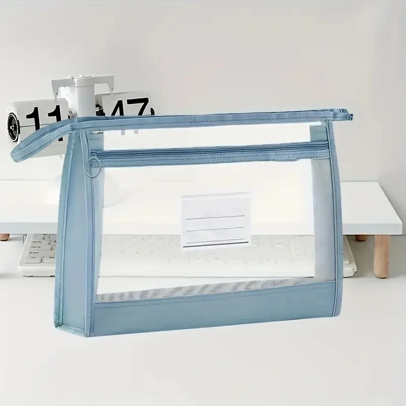 

Large Capacity A4 Transparent Mesh File Organizer Bag with Double Zipper Closure Portable School & Office Storage Solution