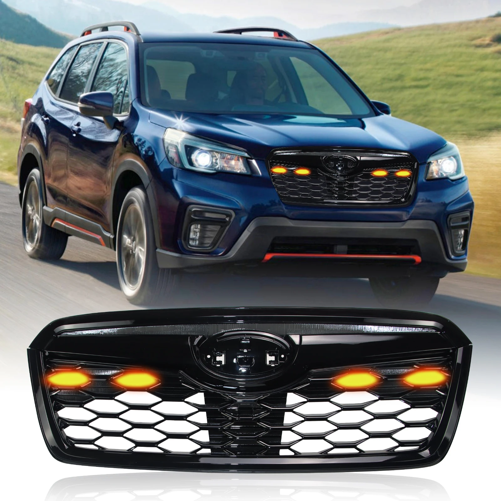 Front Grill for 19-21 Subaru Forester Honeycomb Style w/Camera Option