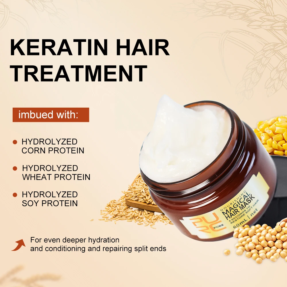 PURC Professional Magical Hair Mask Keratin Treatment Repair Damage Frizz Cream 5 Seconds Soft Smoothing Straightenig Hair Care image 6