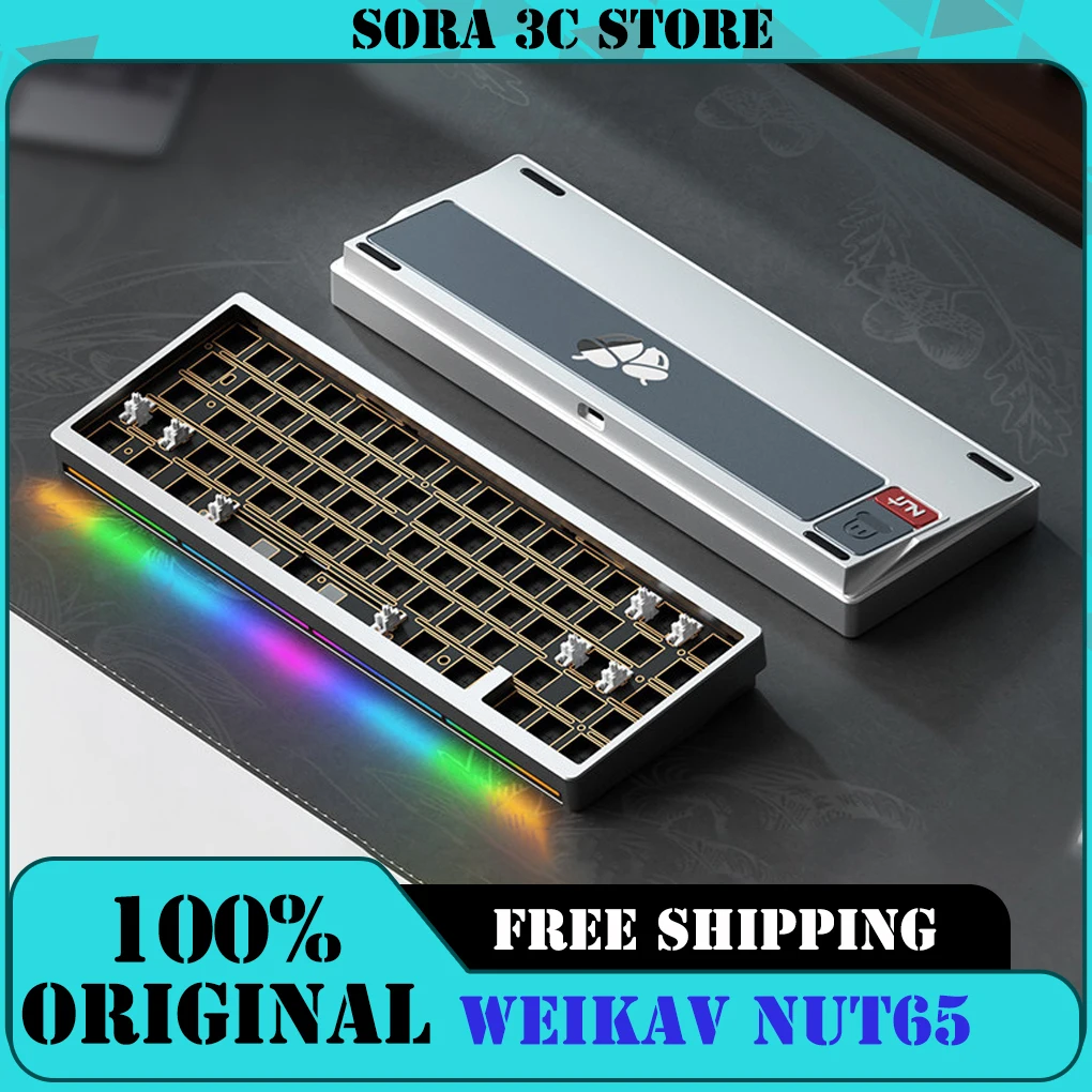 

WEIKAV NUT65 Mechanical Keyboard Kit Thri-Mode Customized Aluminum Lump Gasket Kit Wireless Bluetooth E-sports Games Keyboard
