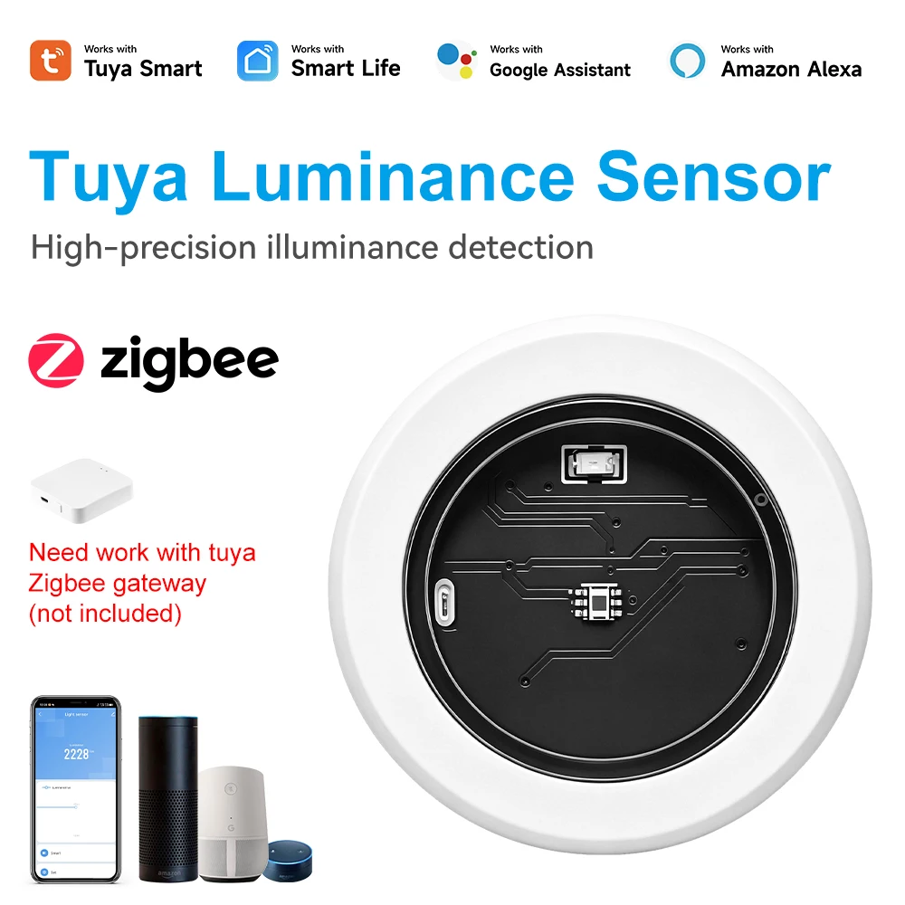 Tuya Zigbee Luminance Sensor High Precision Lux Light Detector Smart Life App Remote Control Works with Alexa Google Assistant