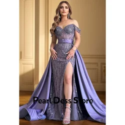 Pearl Off the Shoulders Evening Dresses Woman Elegant Luxury Evening Dress 2024 Shiny Fish Tail Side Slit Wedding Party Dress Es