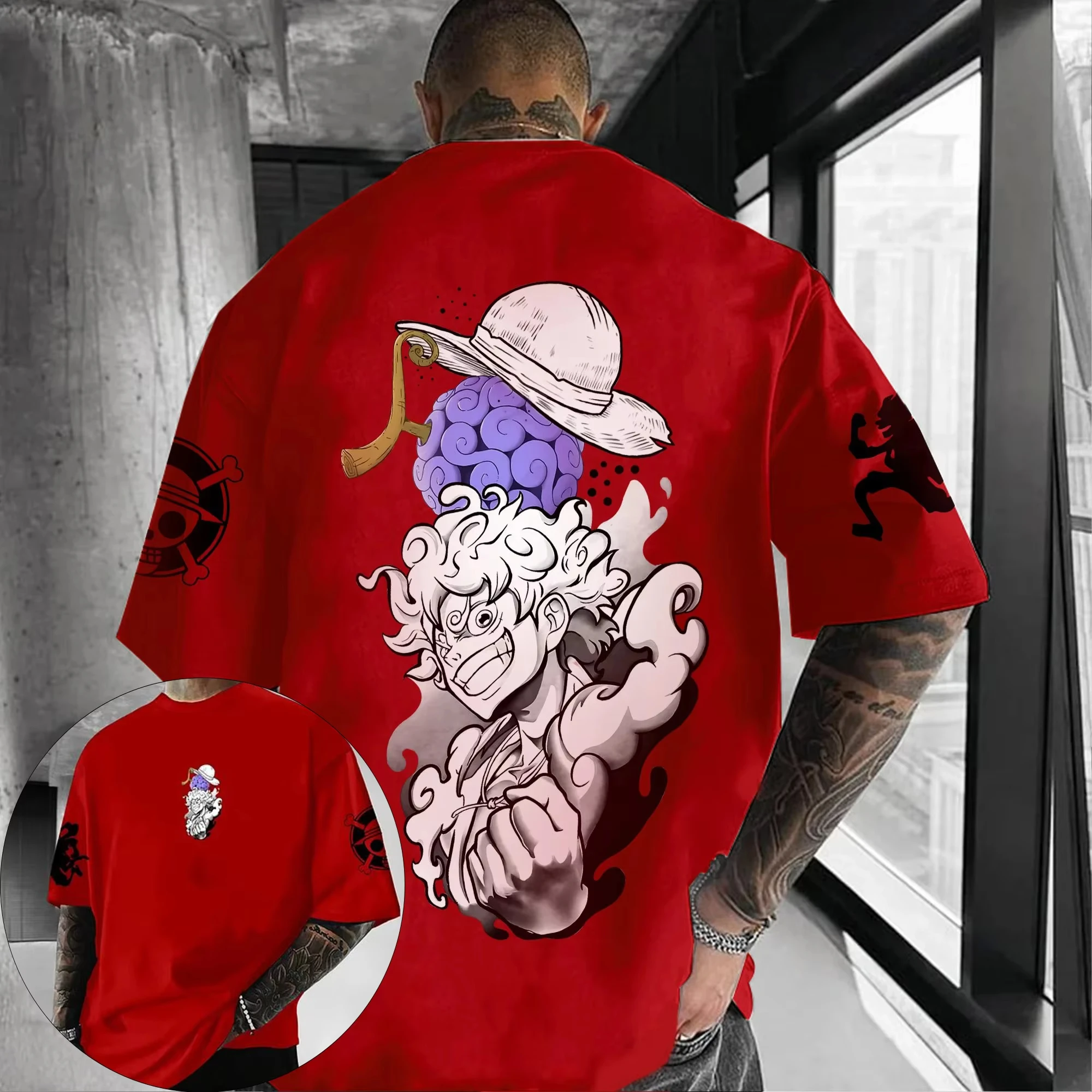 

ONE PIECE Japanese Anime Men's T-Shirt Nika Monkey D. luffy Season Cotton Short Sleeve