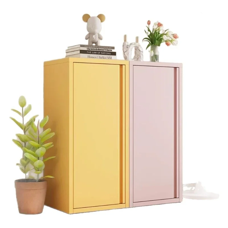 

Wrought Iron Storage Cabinet Colored Student Locker Bedroom Bedside Single Door Cream Wind Steel Low Cabinet