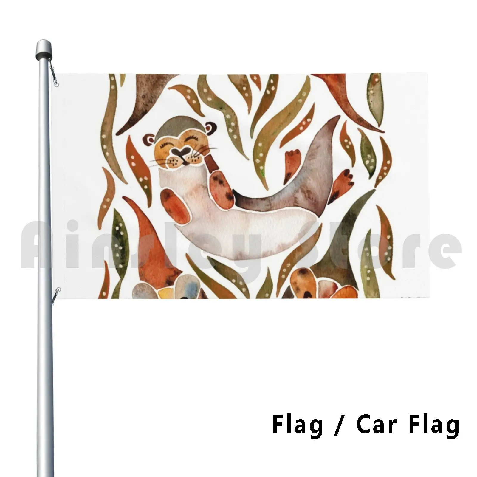 Five Otters – Sepia Palette Outdoor Decor Flag Car Flag Otter Otters Sea Otter Sea Otters Sepia Animal Animals River