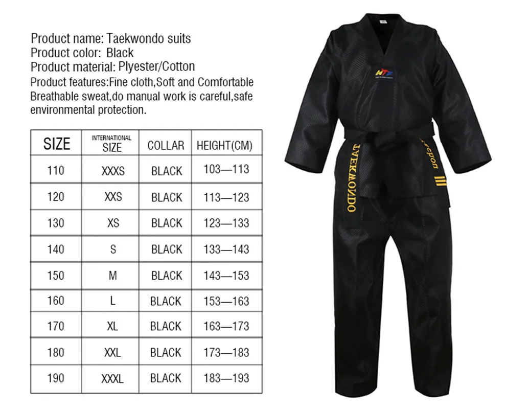 GINGPAI Black Trainer Taekwondo Uniform TKD Long Sleeve Kids Clothes Dobok Adult Master Brance WTF ITF Suits Tae Kwon Do Sets