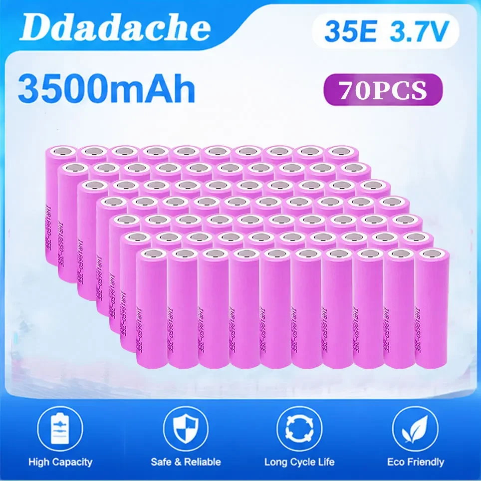 A-Level Stromversorgung INR18650 35E 18650 Akku 3,7V 3500mAh Wiederaufladbarer Lithium-Akku, 25A Entladungssicherheitszertifizierung, geeignet für die meisten digitalen Spielzeuge