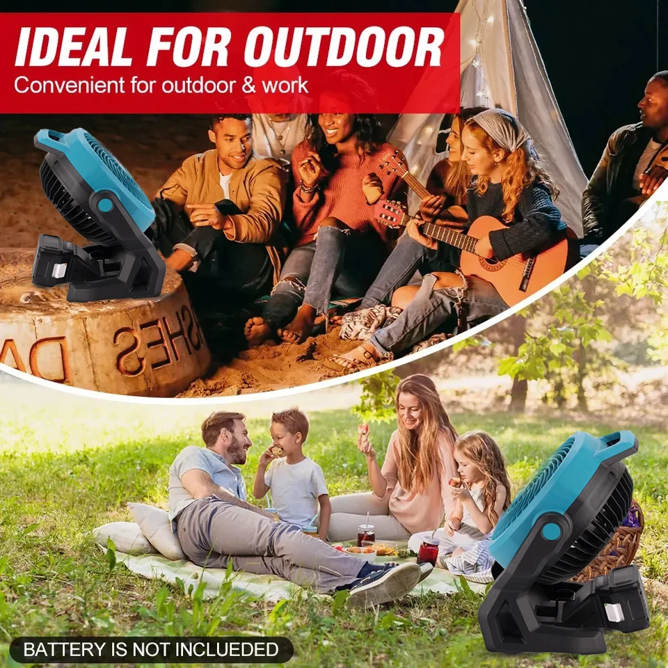 Electric Goddess Portable Fan 10 Inches 2 Operating Modes Adjustable Angle Variable Speed  For Dewalt/Makita/Milwaukee Battery