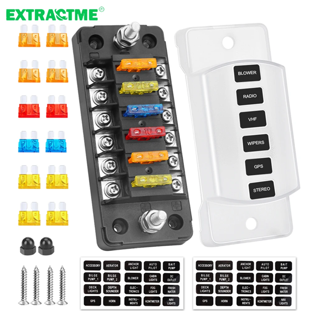 

Extractme НОВЫЙ 6-контактный блок предохранителей Блок предохранителей с отрицательной шиной 6-контурный держатель предохранителя Блок предохранителей с отрицательной шиной для авто 12 В 24 В