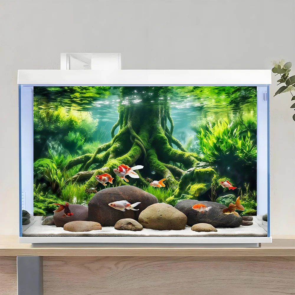 River Bottom Tree Stump, Fish Tank Background Painting, Aquarium Sticker, Front Self-Adhesive, Fish Tank Landscaping Decor