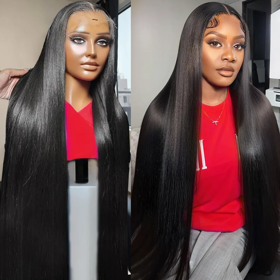 30 Inch 13x6 HD Transparent Lace Frontal Human Hair Wig 200 Density Straight Lace Front Wig PrePlucked For Black Women