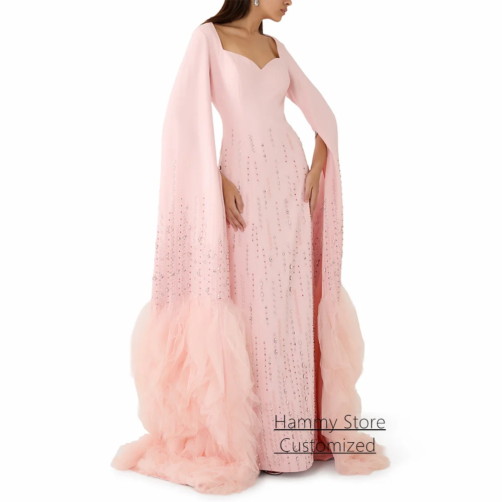 

Luxury Arabian Evening Dress Customized V Neck Long Sleeves Beading Sequined Ruffles Formal Prom Gown Party Dresses