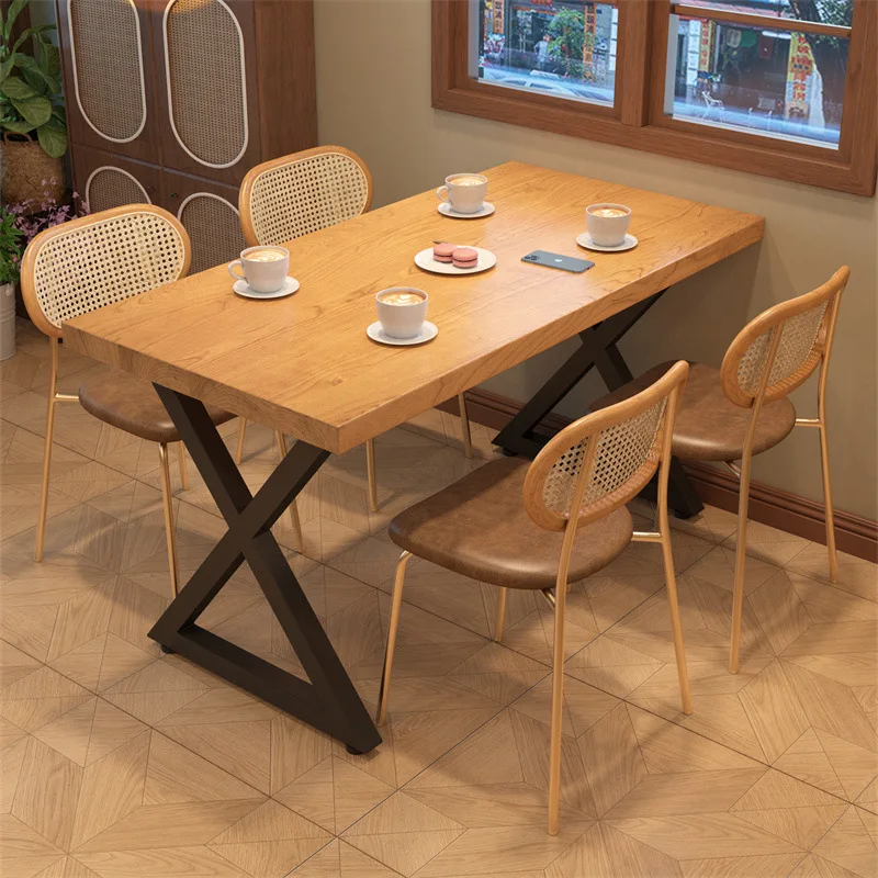 One table four chairs coffee shop solid wood dining table and chair combination commercial hotel rectangular table