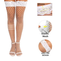 Wife Stockings Elastic Mesh Breathable Non-slip Silicone Hosiery for Women Lingerie Sexy Lace Top Design Thigh High Stocking New