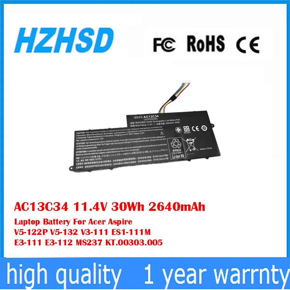 AC13C34 11,4 В 30 Втч 2640 мАч Аккумулятор для ноутбука Acer Aspire V5-122P V5-132 V3-111 ES1-111M E3-111 E3-112 MS237 KT.00303.005
