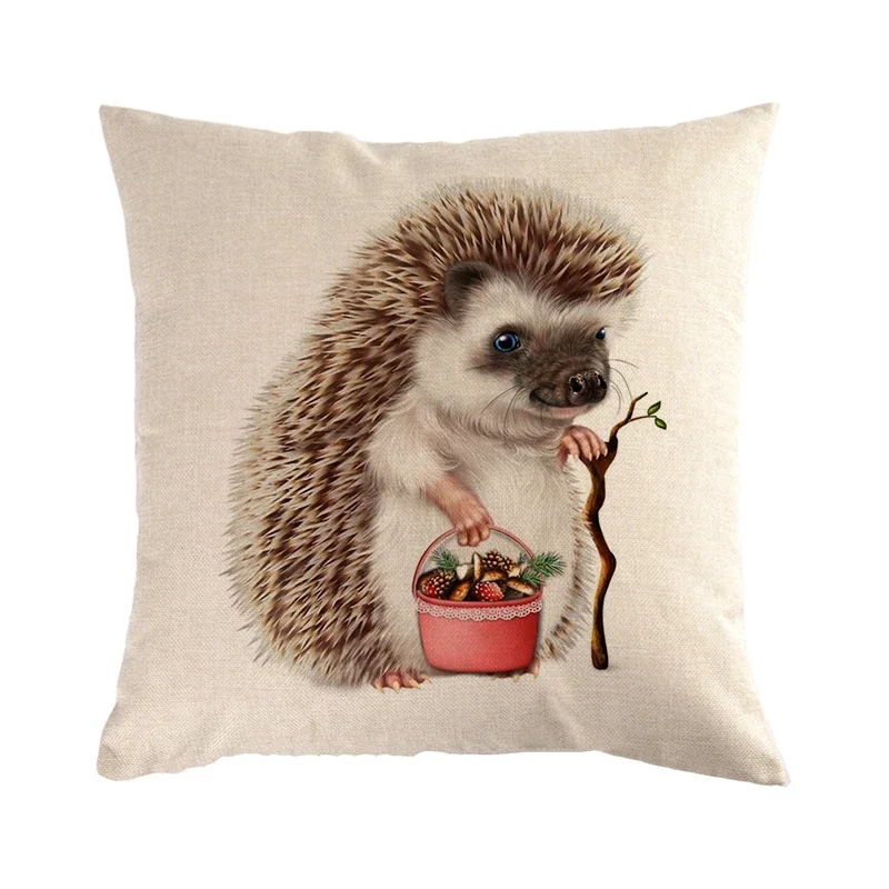 Cartoon hedgehog linen pattern printing series decorative home pillowcase square office decorative cushion cover