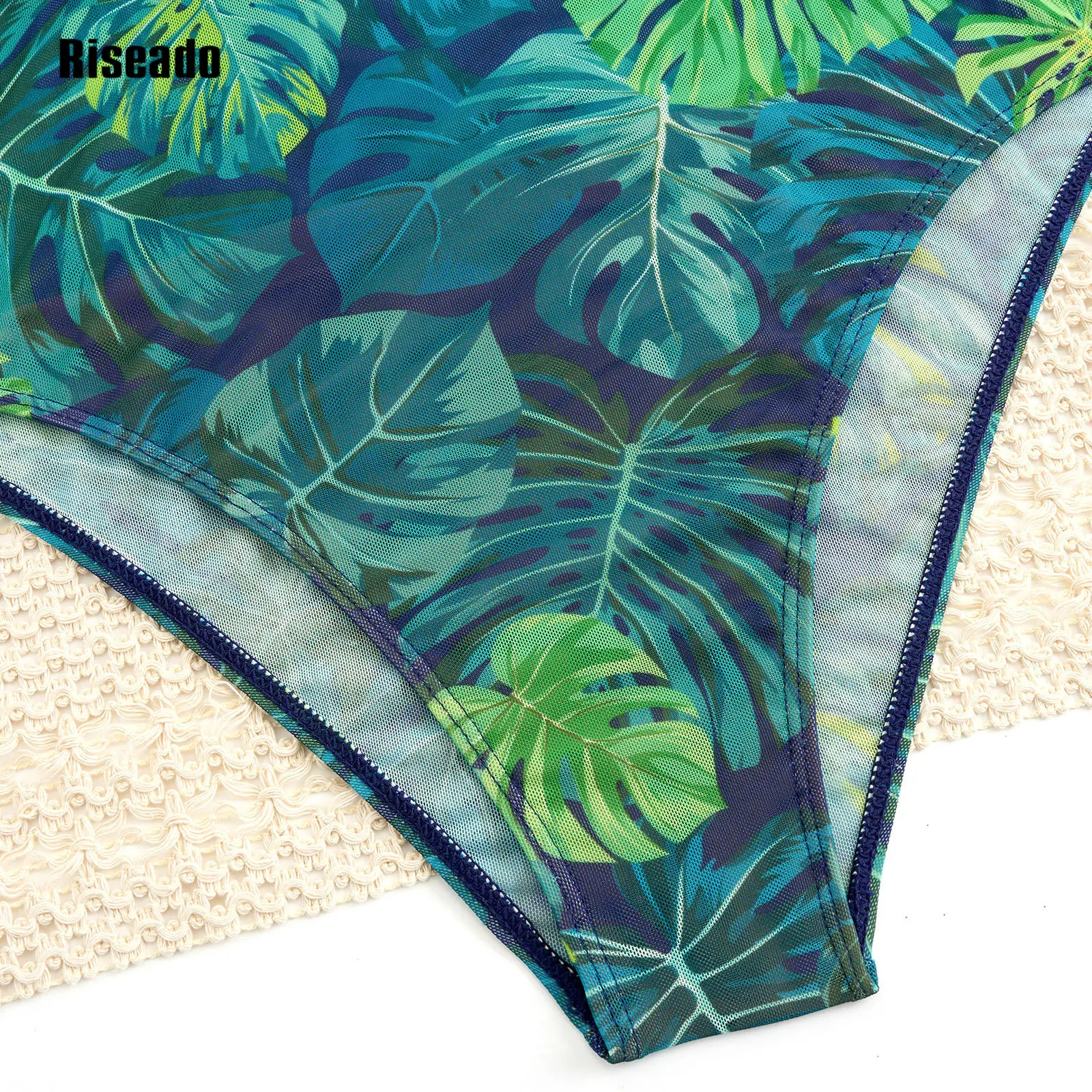 Costume da spiaggia in rete da donna stampato sexy a vita alta da surf costume intero con maniche lunghe di grandi dimensioni