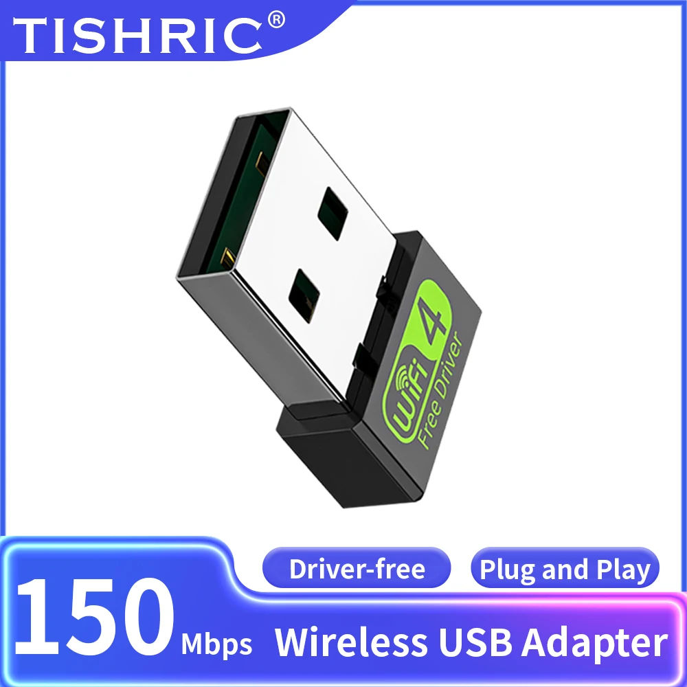 

TISHRIC Driver-Free Wireless USB Wifi Adapter Network Card 150Mbps USB2.0 Receiver 2.4GHz Ethernet Wifi Receiver