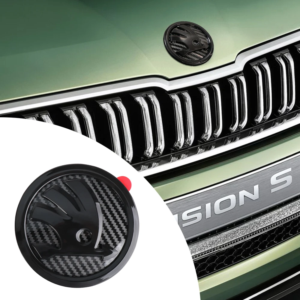 1PC Carbon Fiber Car Hood Bonnet Front Grille Rear Trunk Emblem Badge Decals for Skoda MissionL Afriq Kamio Fabia Octavia VRS S