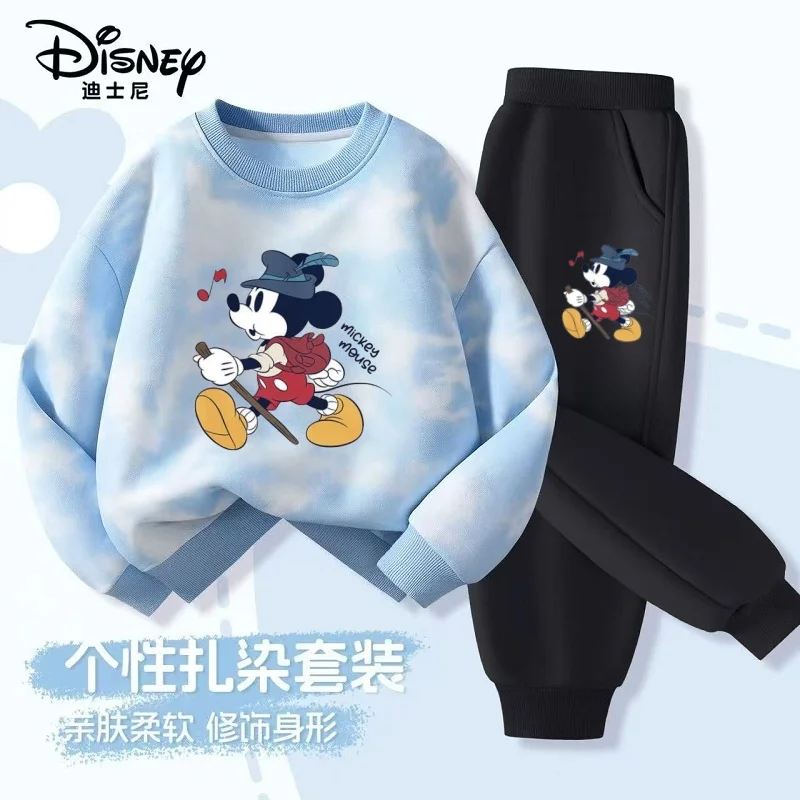 

Autumn Baby Girl Boy Clothes Set Children Disney Mickey Printing Tie-Dye Top and Pants Bottom Two Pieces Suit Cotton Tracksuit