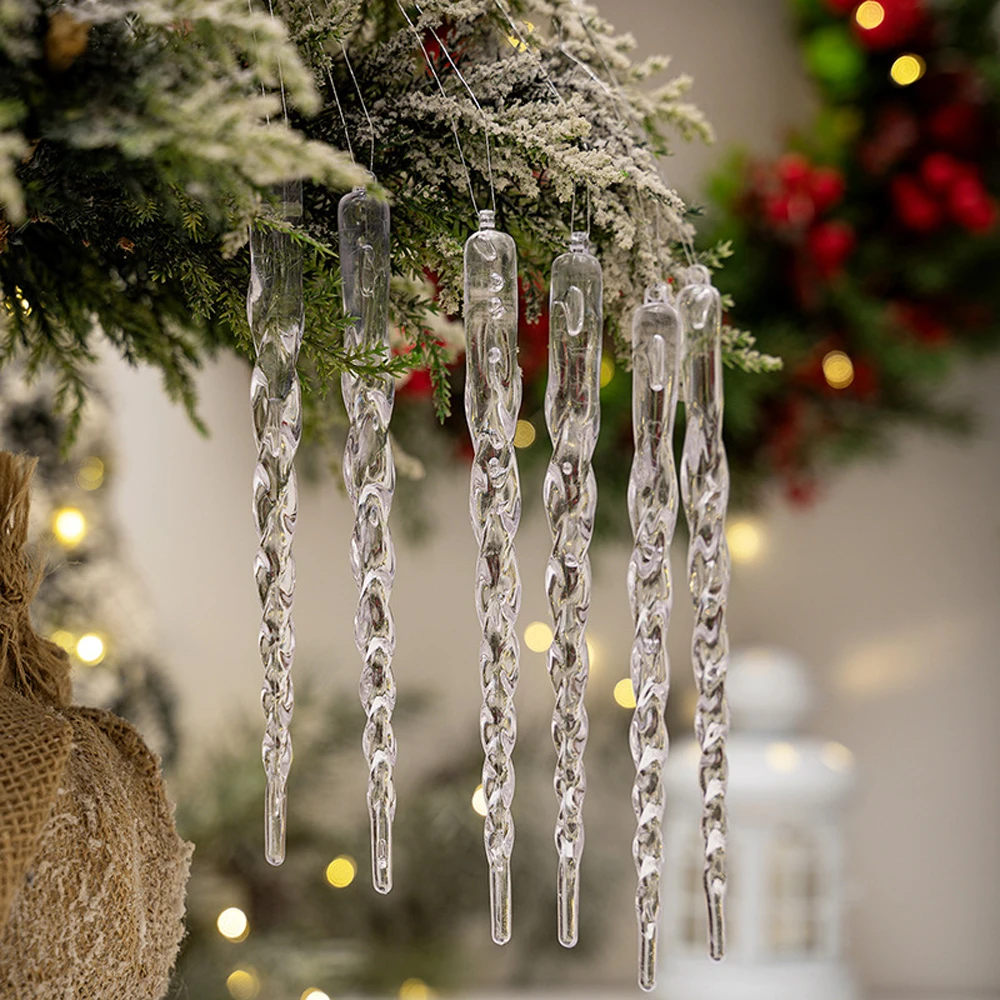 12 pcs Icicle Pendant Ornaments with Cord for Decorating Christmas Trees Clear Plastic Icicle Style for Seasonal Festivities