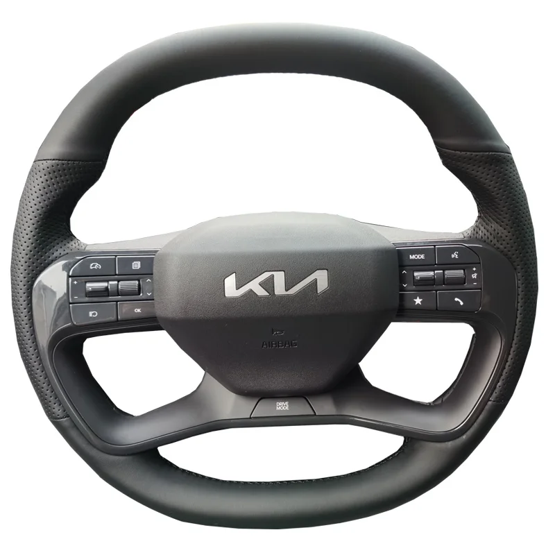 

100% подходит для KIA EV5 EV9 2023 2024 2025, прошитый вручную черный нескользящий износостойкий чехол на руль из натуральной кожи