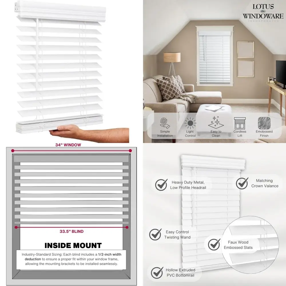 

2-дюймовые аккумуляторные жалюзи из искусственного дерева, 34 ширины x 36 дюймов, шторы для внутреннего окна, контроль конфиденциальности и освещения