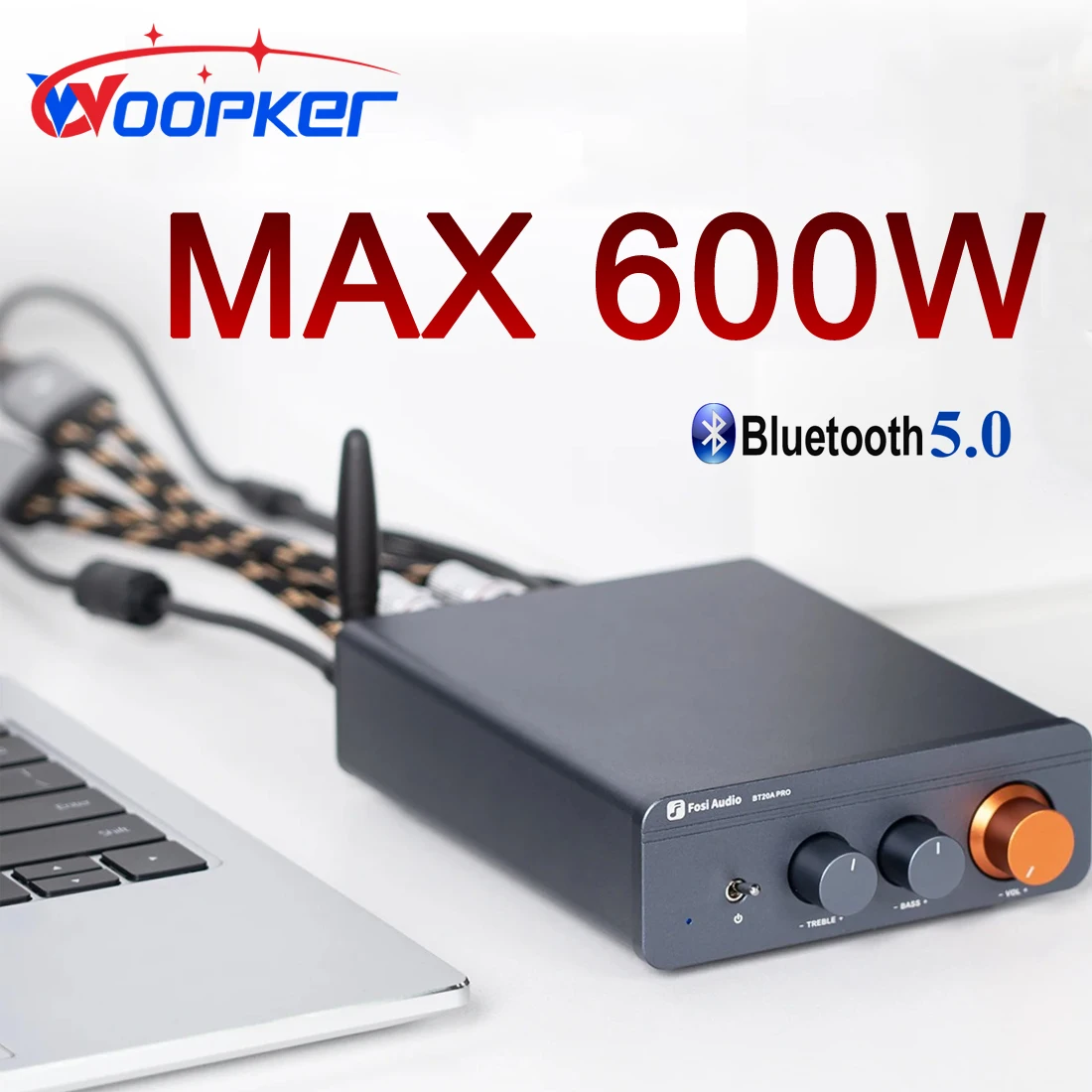 Woopker BT20A Pro Audio Amplifier TPA3255 Mini Hi-Fi Digital Power Amplifier Bluetooth 5.0 Max Power 600W 2.0 Channel Fosi Audio