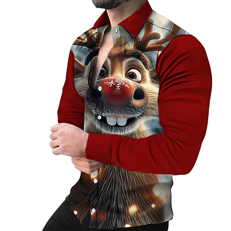 

Christmas Men's 3D Printed Cartoon Long-Sleeve Shirt, Fun 3D Printed Christmas Holiday Party Shirt