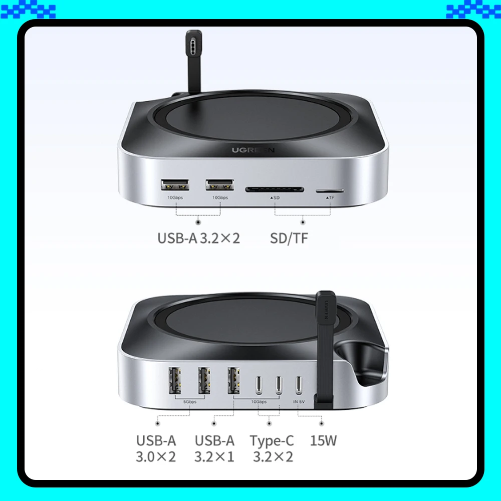 

UGREEN для Mac Mini M4/M4 Pro USB-концентратор Док-станция M.2 NVMe SSD 10 Гбит/с 8 ТБ Макс. 170 МБ/с USB-разветвитель Док-станция USB-A&C Порты SD&TF