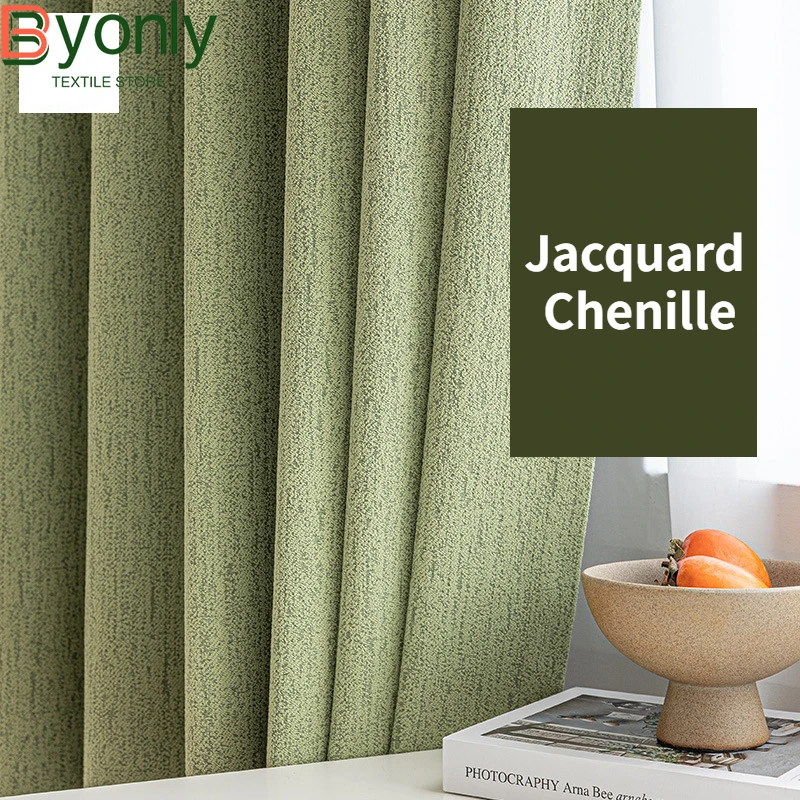 Finished Chenille Jacquard Thickened Sound Insulation Curtains for Living Room Bedroom French Window Customized