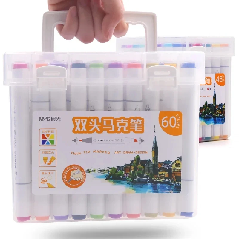 M&G 12/24/36/48/60/80/108 Colors Oil Markers Dual Headed Artist Sketch Alcohol Ink Pen Marker For Animation Manga Art Supplies