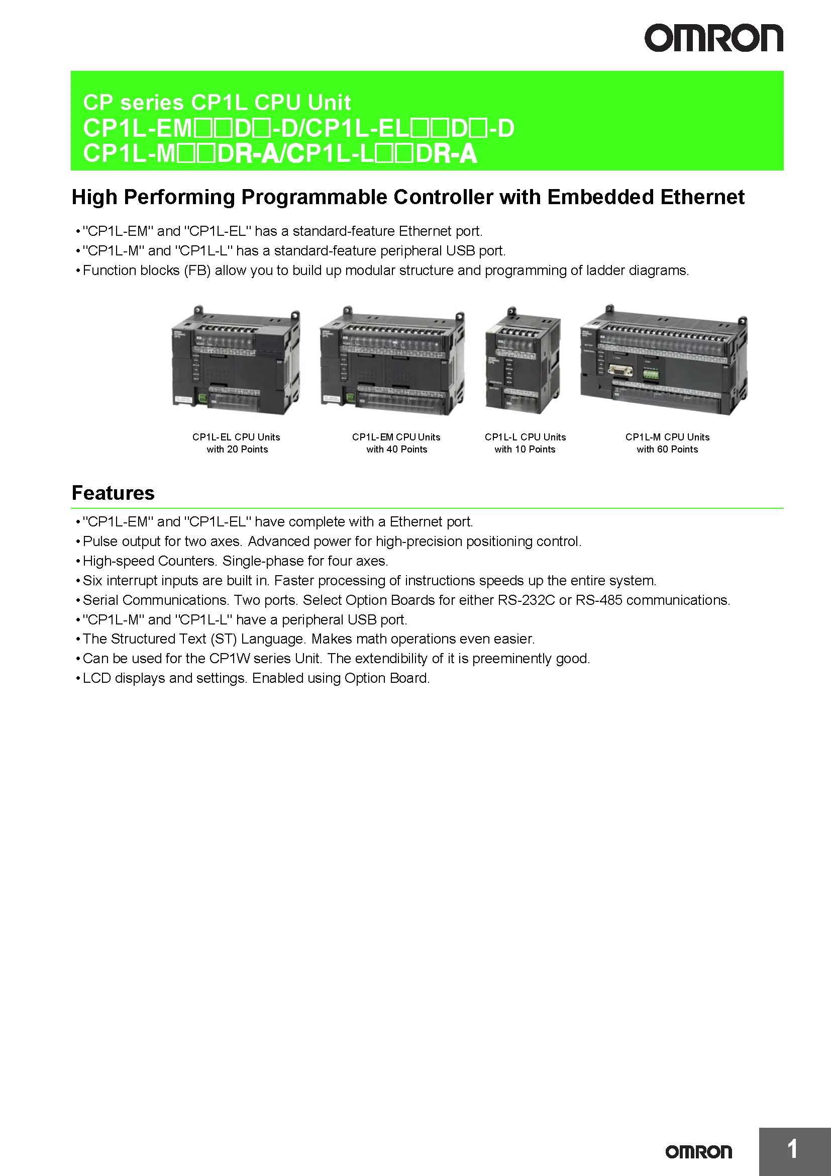 New Authentic Original OMRON CP series CP1L CPU Unit CP1L-EM40DR-D EM40DT EM30DT EM30DR EL20DT1-D
