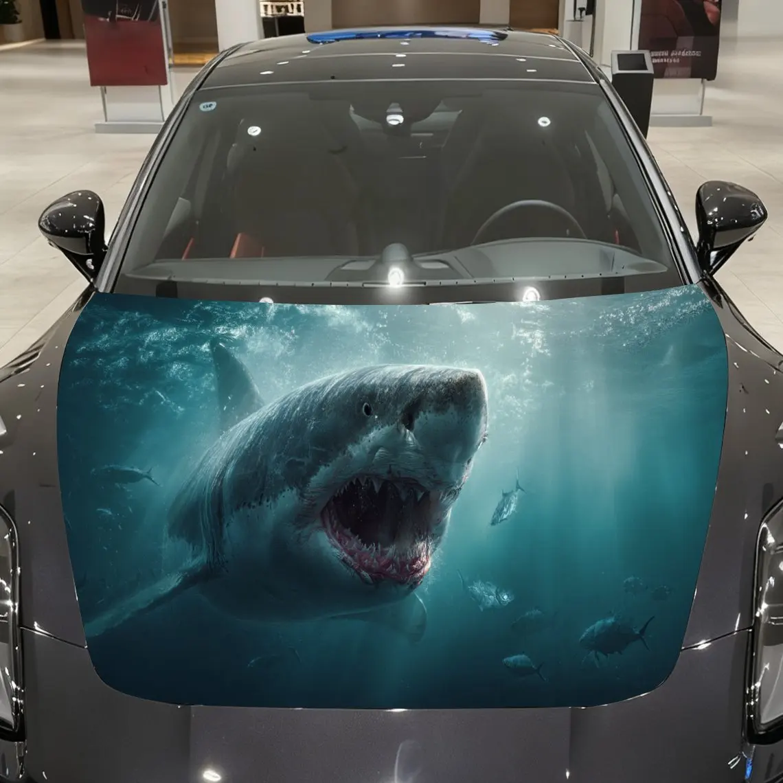 

Icy Man-eating Shark Pattern car hood stickers, waterproof self-adhesive, scratch resistant, easy to stick, durable car PVC stic