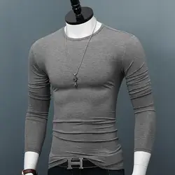 Luxury Men's Casual Full Sleeve T-Shirt Autumn O-Neck Modal Base Shirt Slim Fit Solid Color Thin Korean Style Tee Undershirt Man