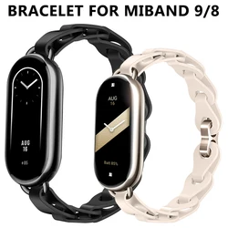 Cinturino in gomma per Xiaomi Mi Band 9 bracciale con fibbia in acciaio inossidabile per cinturino in Silicone di ricambio Miband 8 NFC Fashion Lady Style