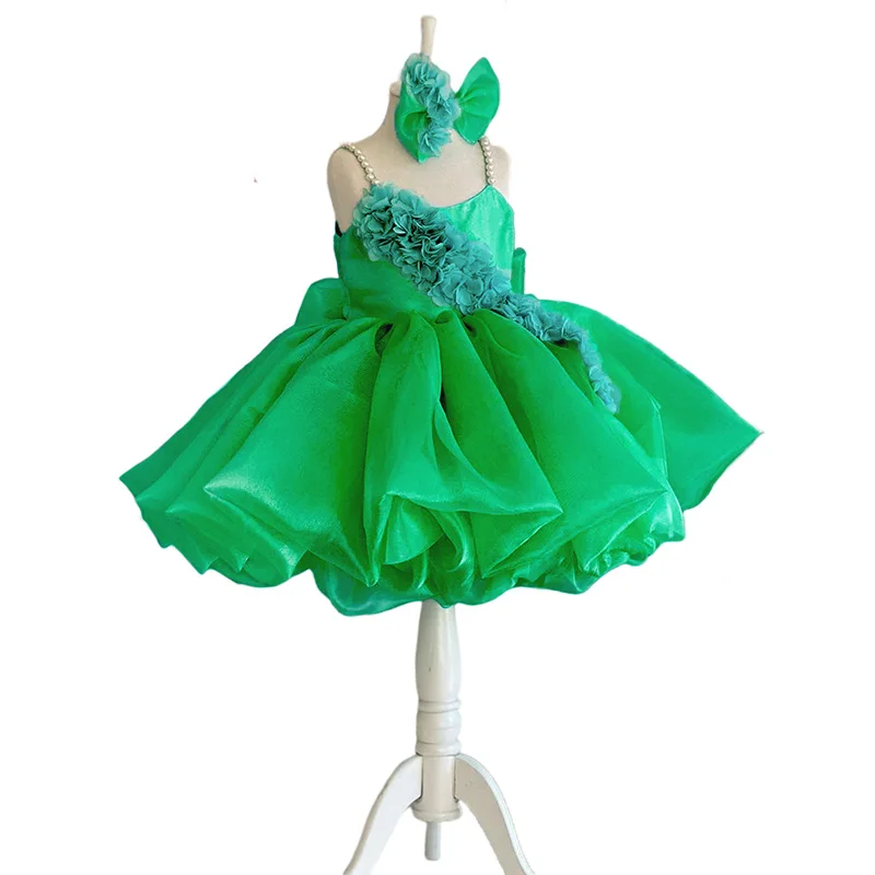 Girls Green Organza Floral Birthday Dress Knee-Length Ceremonies Wedding Party Princess Gown for 1-12 Girls Pink