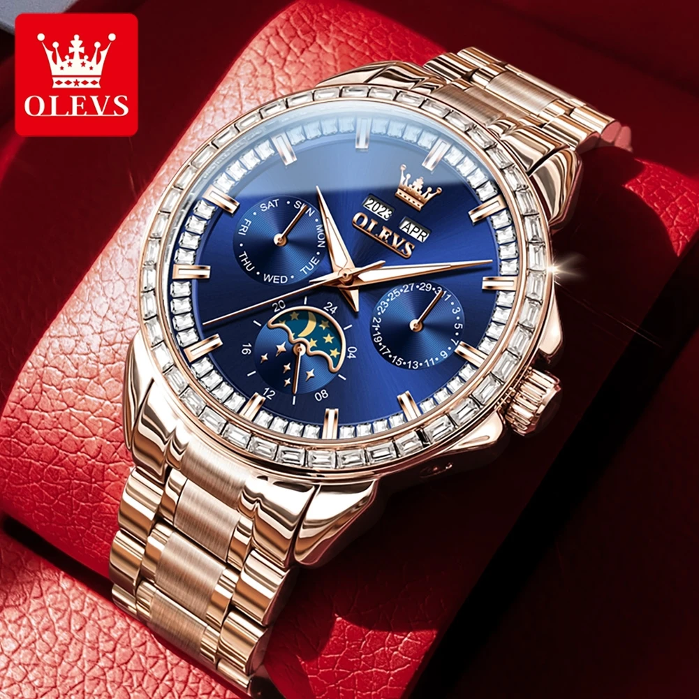 

OLEVS 6695 Men's Watch Waterproof Calendar Moon Phase Diamond Stainless steel Multifunctional Automatic Mechanical Male Watch