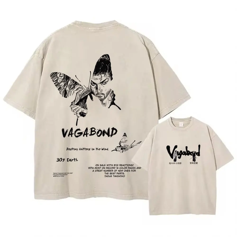 Männer Streetwear Gewaschen T-shirt Anime Grafik Druck Vintage Harajuku Vagabond T Shirt Frauen Sommer Casual Baumwolle Lose Top T