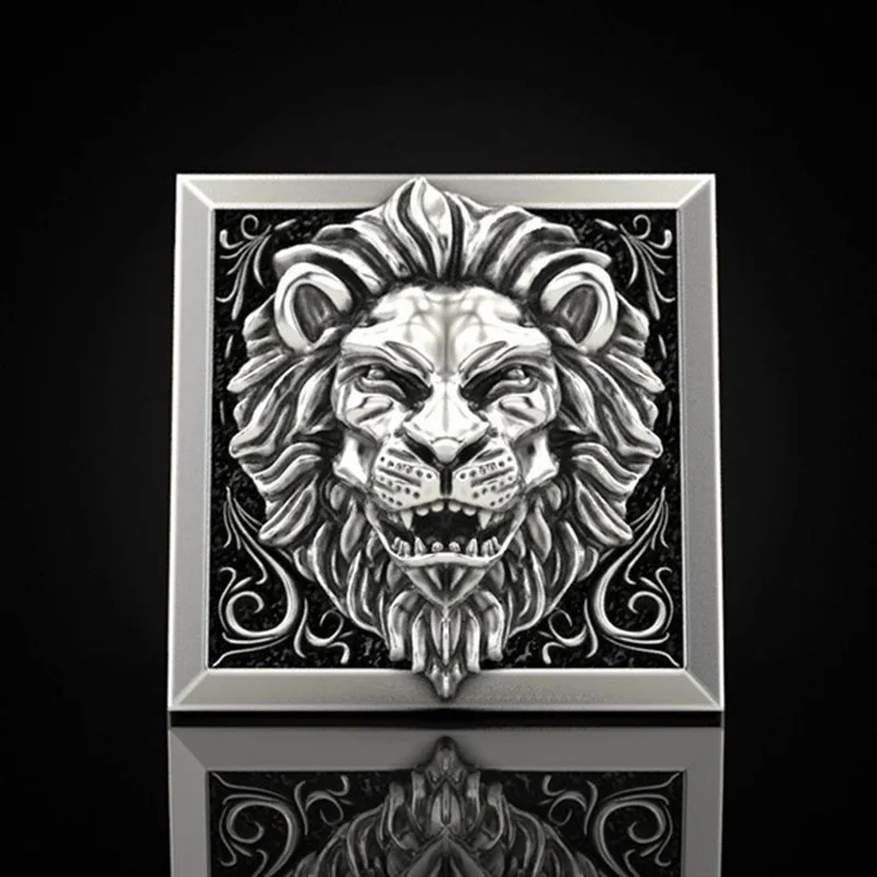 A cross-border hot fashion retro domineering lion ring creative invisible storage box box holiday gift