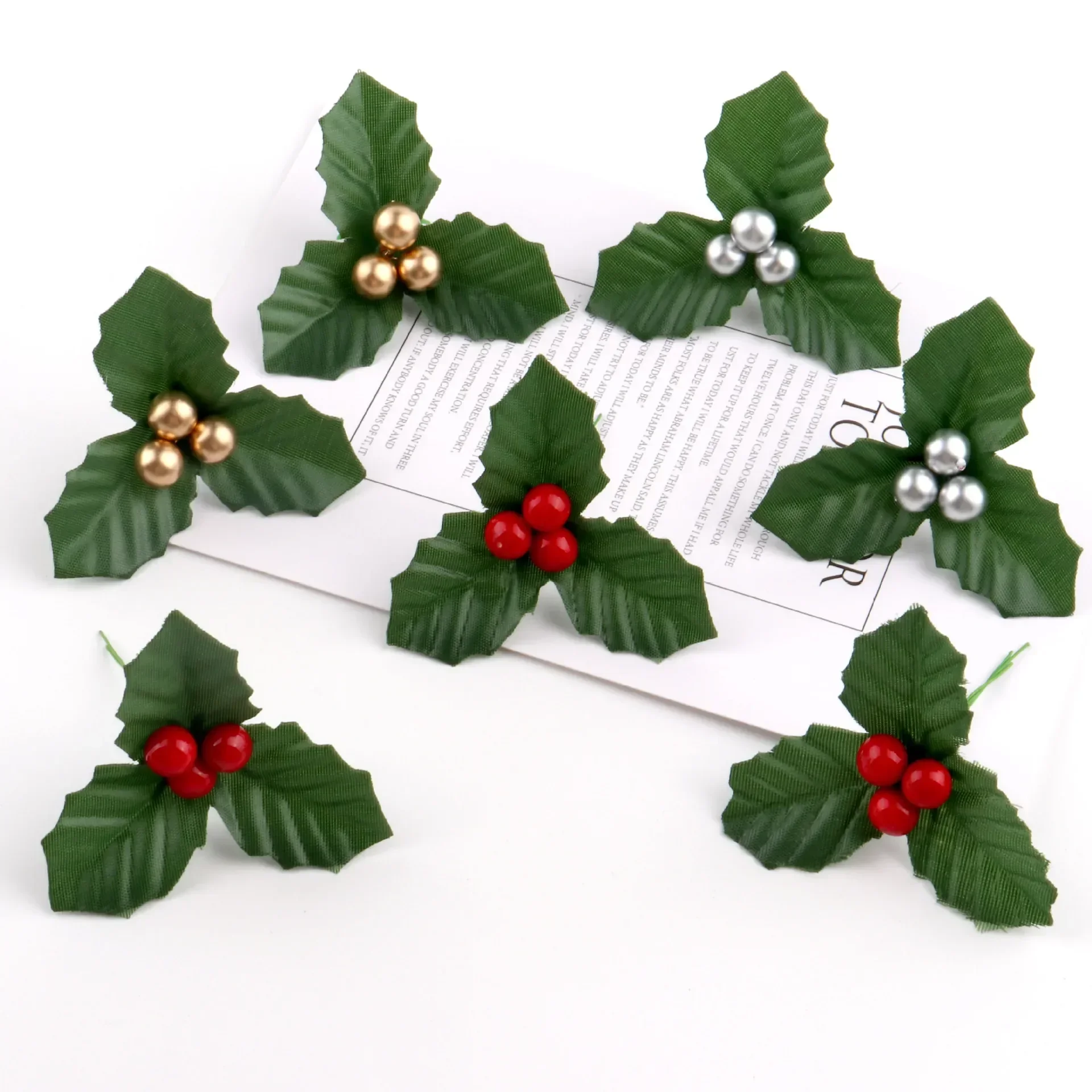 Xmas Artificial Holly Leaf Berry Red Cherry Small Fruit Silk Flower DIY Christmas Bouquets Wreath Wedding Party Home Decoration