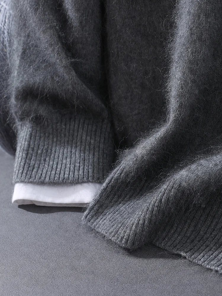 

TLOML Autumn Winter Men's 100% Mink Cashmere Sweater Polo Collar Solid Pullover Smart Casual Soft Warm Mink Cashmere Comfy Tops