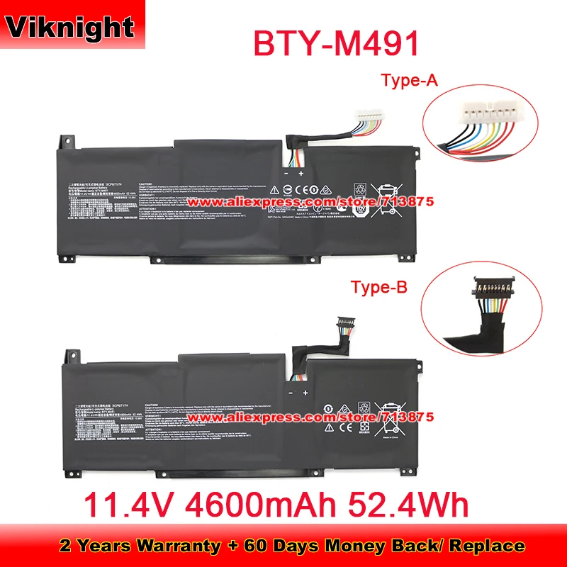 

Genuine BTY-M491 Battery for Msi Modern 15 A10M(MS-1551) MS-1563 3ICP6/71/74 Laptop 11.4V 4600mAh 52.4Wh