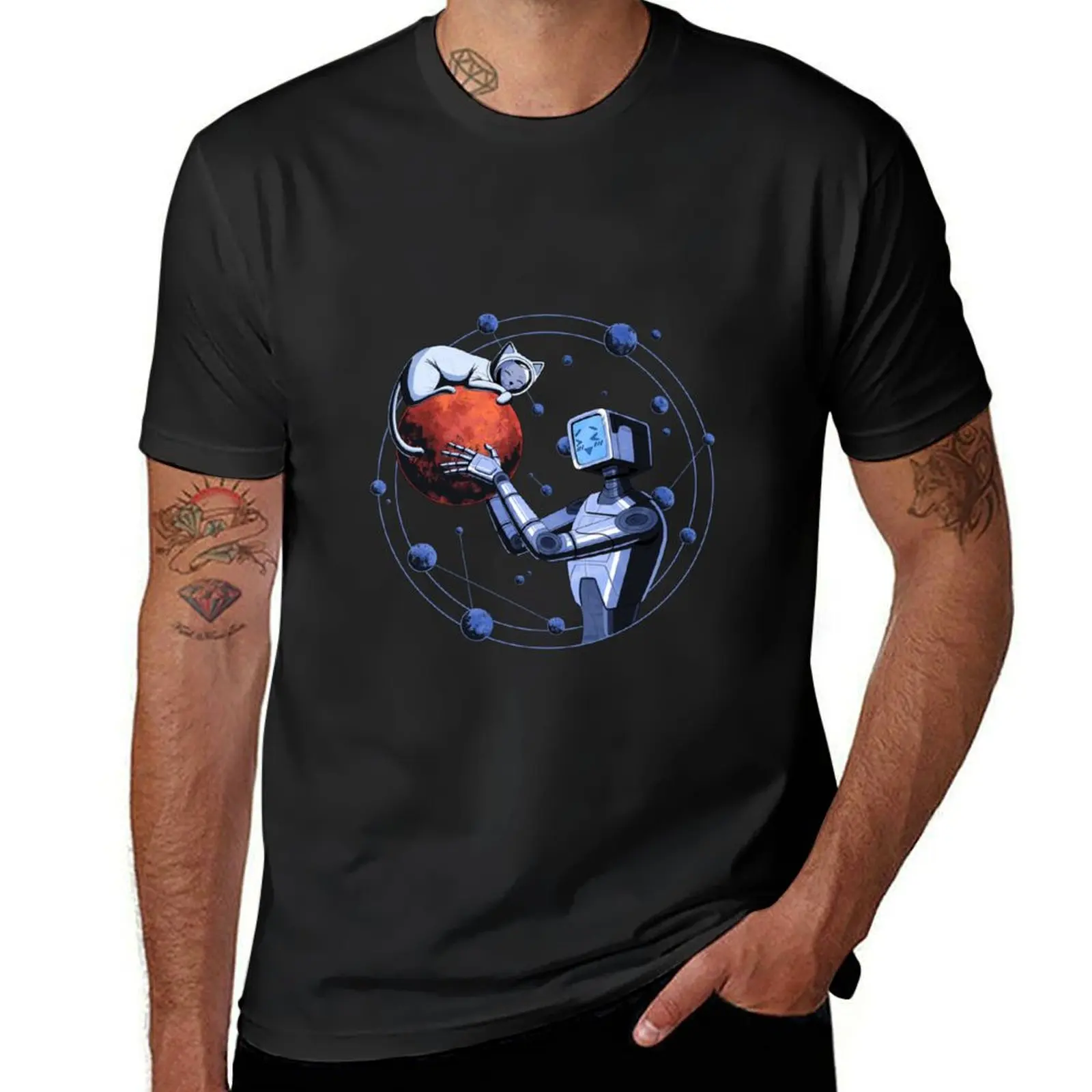 Robot and Cat on Mars T-Shirt for a boy quick drying plain quick-drying mens graphic t-shirts anime