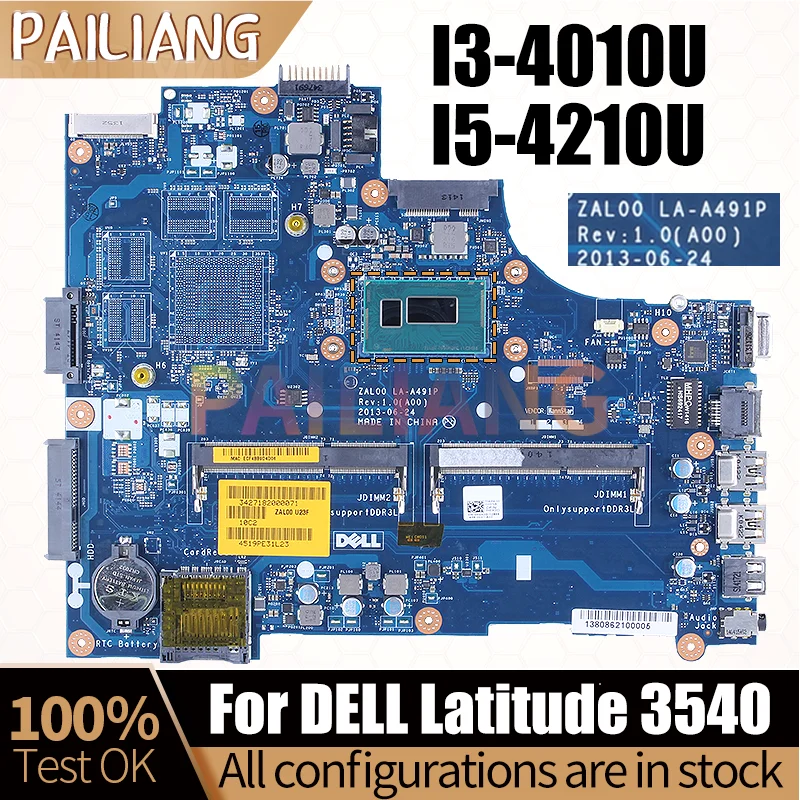 For Dell Latitude 3540 Notebook Mainboard LA-A491P I3-4010U I5-4210U 08TTCM 0JTTMW Laptop Motherboard Full Tested