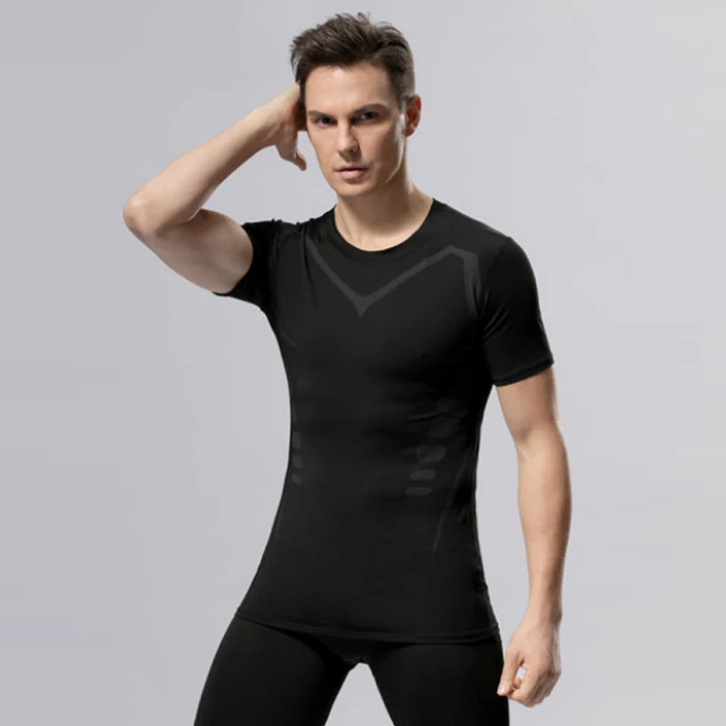 Men\'s Compression T-shirt Breathable Football Suit Fitness Tight Sportswear Riding Quick Dry Running Short Sleeve Shirt Sports