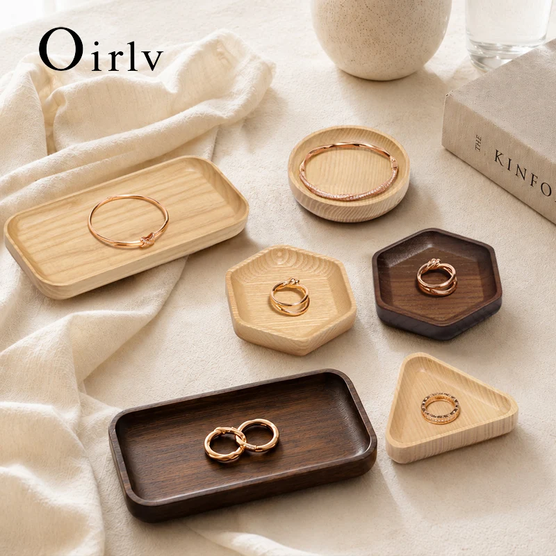 Oirlv Wooden Jewelry Tray Polygon Display Stand Jewelry Organizer Ring Earring Tray Necklace Pendant Storage Display View Pallet
