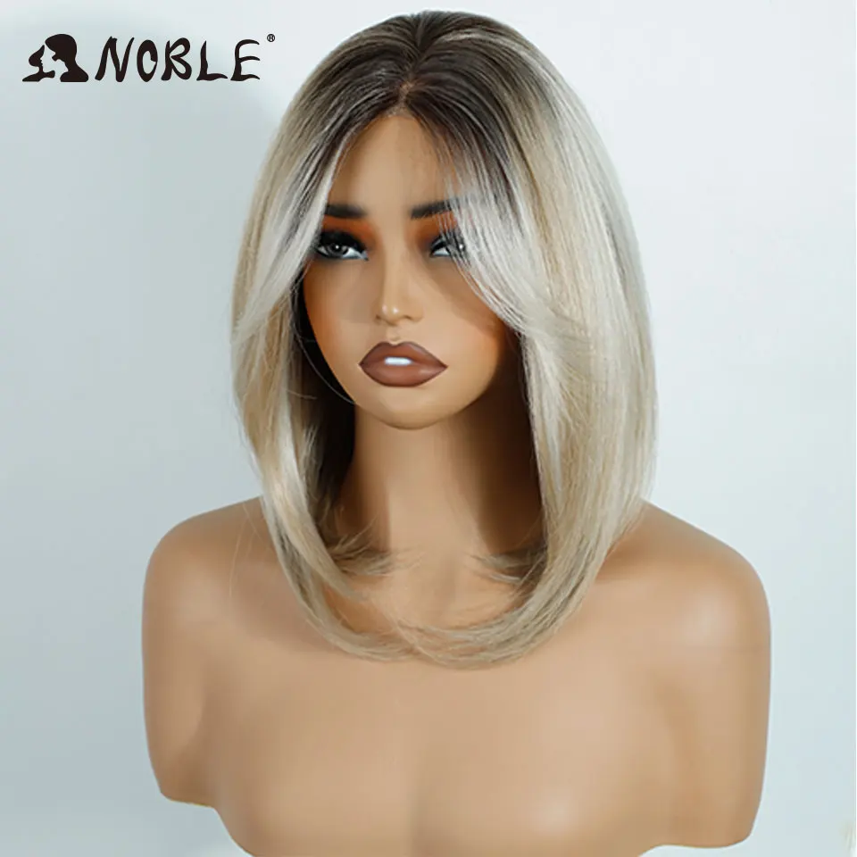 نوبل 13x4 الاصطناعية الدانتيل الجبهة الباروكات للنساء قصيرة بوب شعر مستعار مع الانفجارات قبل قطعها ارتداء والذهاب قبل قطع أومبير شقراء الدانتيل الباروكات