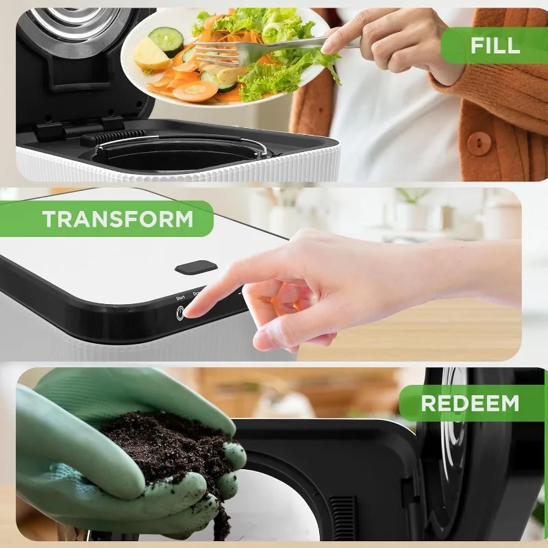 Compostor de cocina eléctrico Nutrichef 3L: material orgánico y restos de alimentos de Compost |   Contenedor de abono automático para encimera, blanco