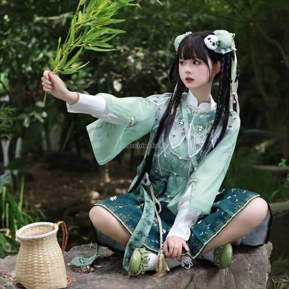 2026 جديد لوليتا النمط الصيني الأصلي hanfu مجموعة الصينية لوليتا الباندا عنصر الوقوف طوق بلوزة قصيرة مطوي تنورة لوليتاسيت